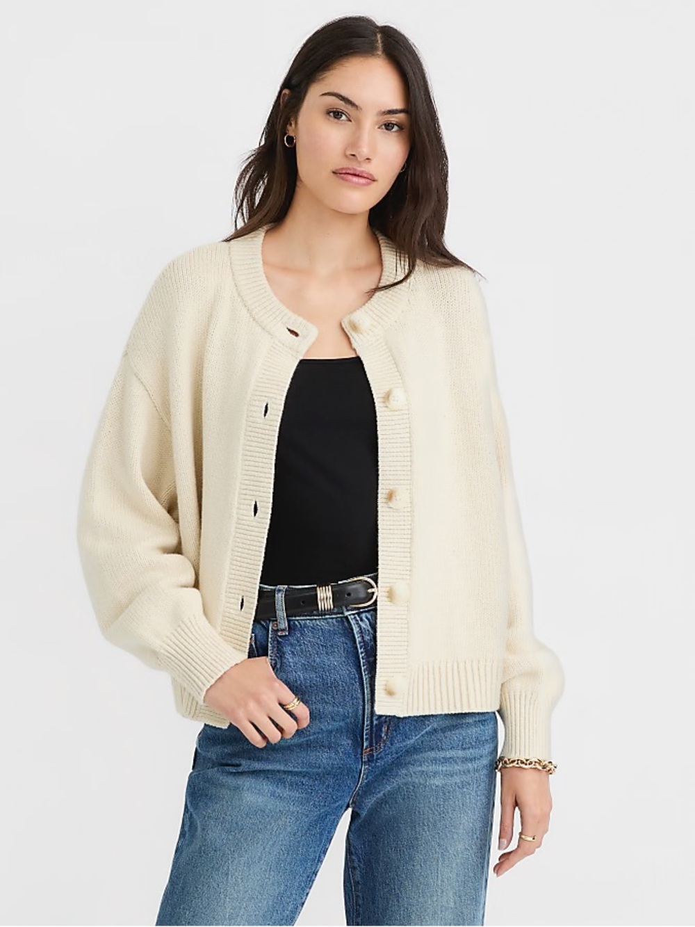 The Loft Oversized Chunky Cardigan in Cream Button Front Sweater medium women’s